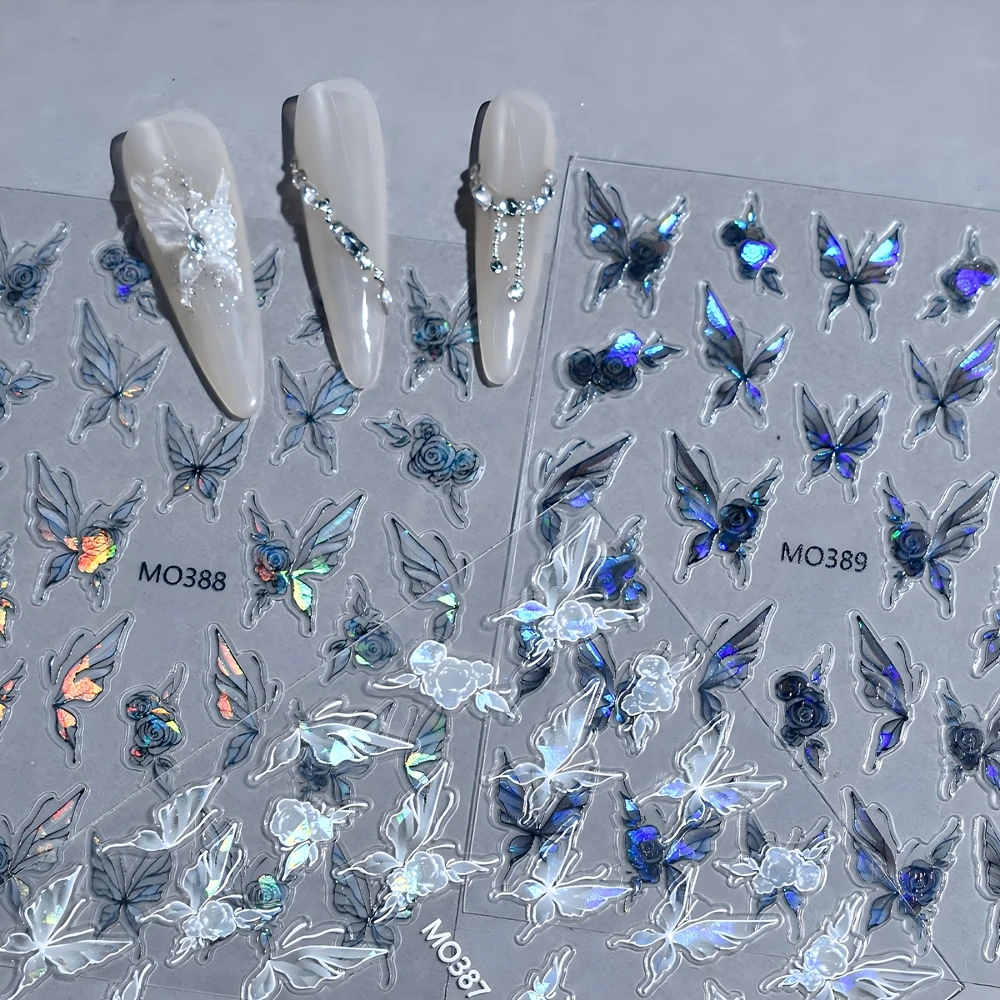 5D Glitter Butterfly Nail Art Stickers Japanese Aurora Laser Self-Adhesive Nails Decorations Decals Manicure Supplies Material