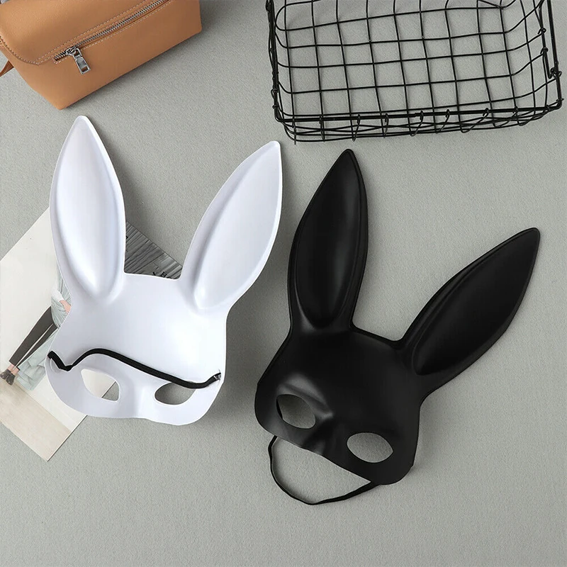 Half Face Rabbit Mask Black White Halloween Mask Christmas Bar Masquerade Party Rabbit Ears Masks Sexy Cosplay Props