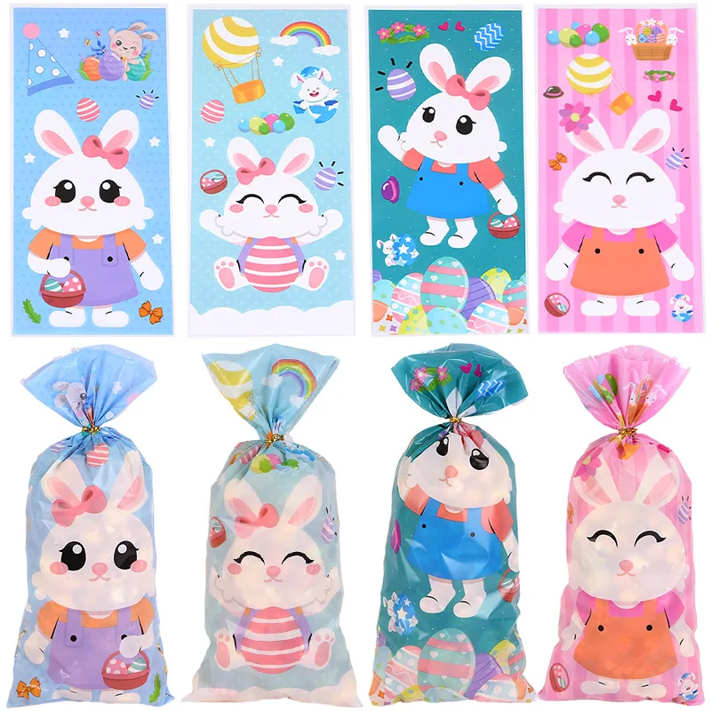 50 Stück Osterhase Kaninchen Osterei Geschenktüte Cartoon-Stil Niedliche Kekse Süßigkeiten Popcorn Verpackungsbeutel Ostern Party Verpackung Geschenktüte