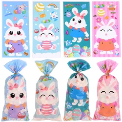 50pcs Easter Bunny Rabbit Easter Egg Gift Bag Cartoon Style Cute Cookie Candy Popcorn Wrapping Bag Easter Party Packing Gift Bag