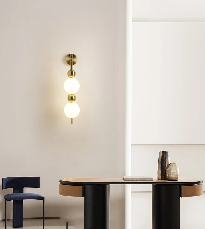 Design LED Wall Lamp White Acrylic Ball Gold Metal Bedrooom