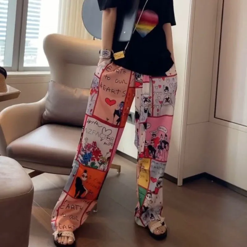 

Cartoon Manga Graffiti Female Summer Casual Pants Trend Design Color Floor Dragging Pants Subculture Harajuku Straight Leg Pants