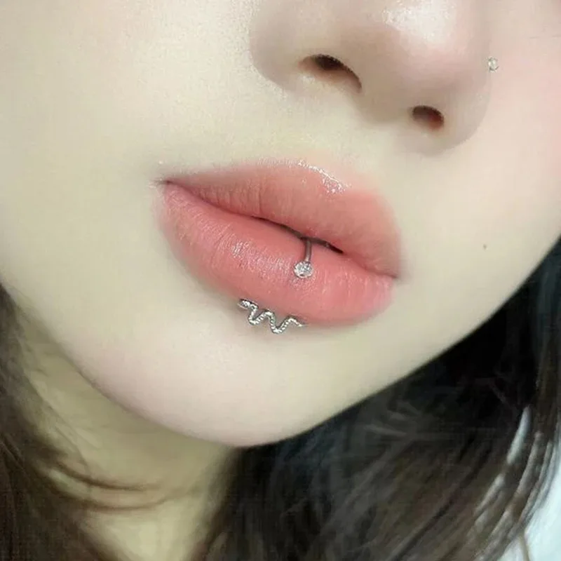 Stainless Steel Heart Link Chain C-Shaped Snake Star Labret Piercing Lip Stud