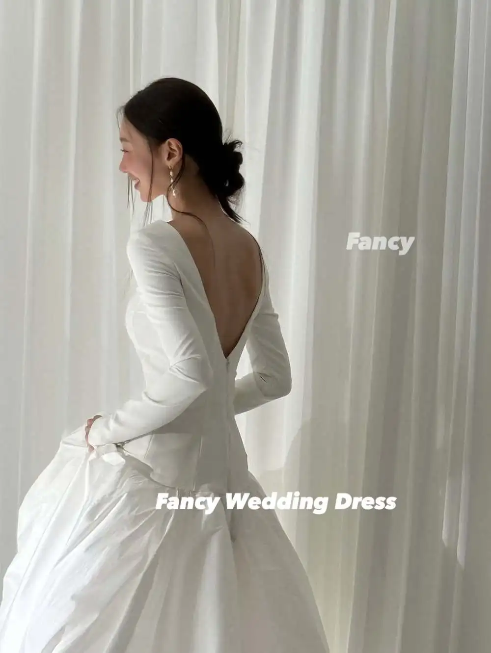 يتوهم الأميرة كوريا فستان الزفاف خط التفتا ثوب الزفاف كم طويل عودة البريدي فساتين السهرة حسب الطلب