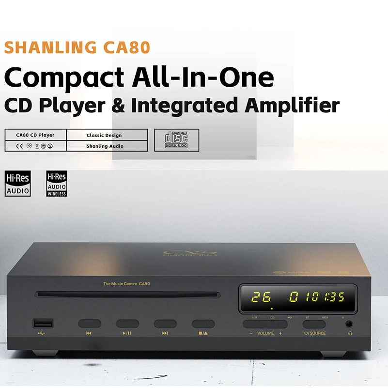 SHANLING CA80 MQA CD Player All-In-One Intgrated Amplifier ES9219MQ DAC chip Hi-RES Audio Bluetooth Input ICEPower 100AS2 Module