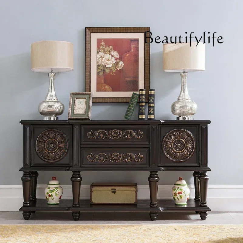 

Country Console Long T View Table Carved Vintage Side Table