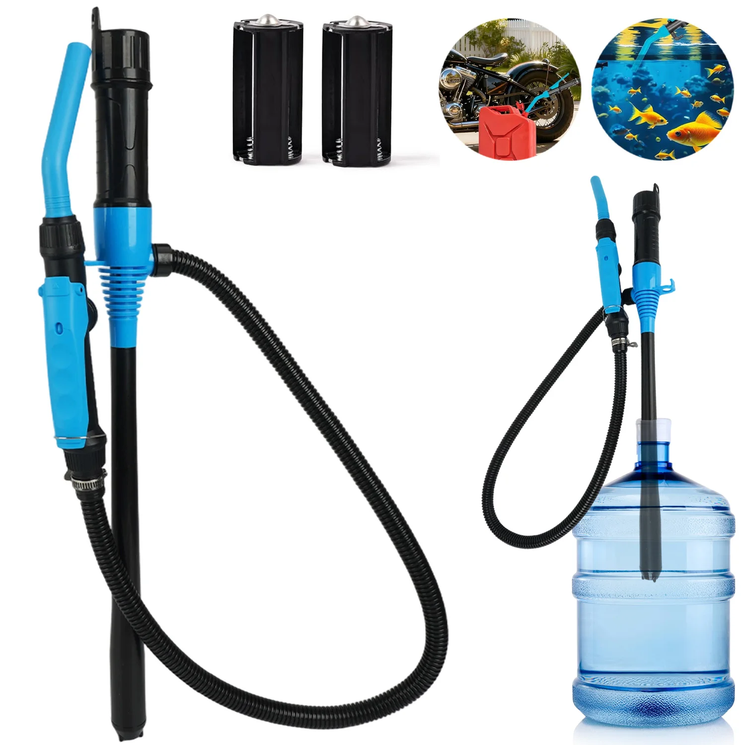 90cm Tragbare Transferpumpe Elektrische Ölpumpe für Gas, Kraftstoff, Diesel, Wassertransfer 2,4 GPM Durchfluss Ölabsauger, Handkraftstoffpumpe Multi-Siphon-Transferpumpe