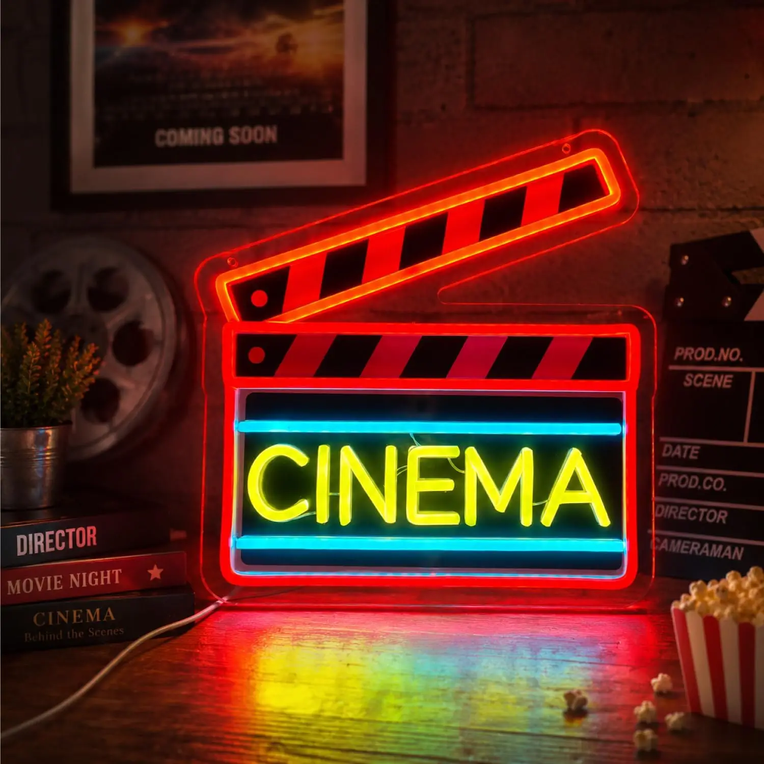 Cinema Clapperboard LED Neon Sign USB Neon Light for Home Theater Movie Room Bar Christmas Film Theme Wall Art Decor Gift