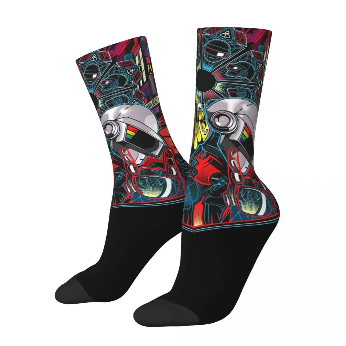 Hip Hop Vintage Rock Crazy Men\'s Socks Daft Punk Electronic Production Band Unisex Harajuku Printed Happy Crew Sock Boys Gift