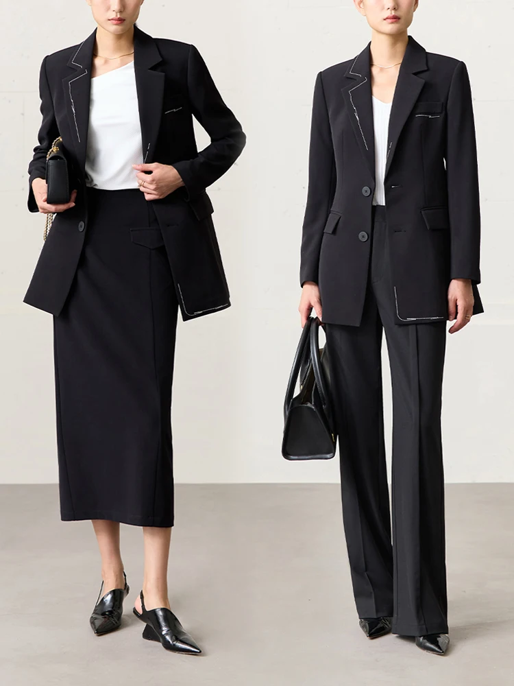 AMII-Blazer et olympiques minimalistes pour femmes, broderie mince, mi-long, dame de bureau, nouveau style, mode automne, 2023, 72351012