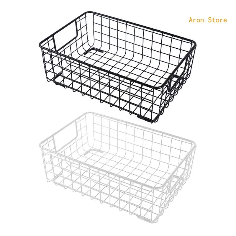 

Metal Wire Storage Basket with Handle Wrought Iron Art Fruit Vegetable Snacks Holder Sundries Container H3CF