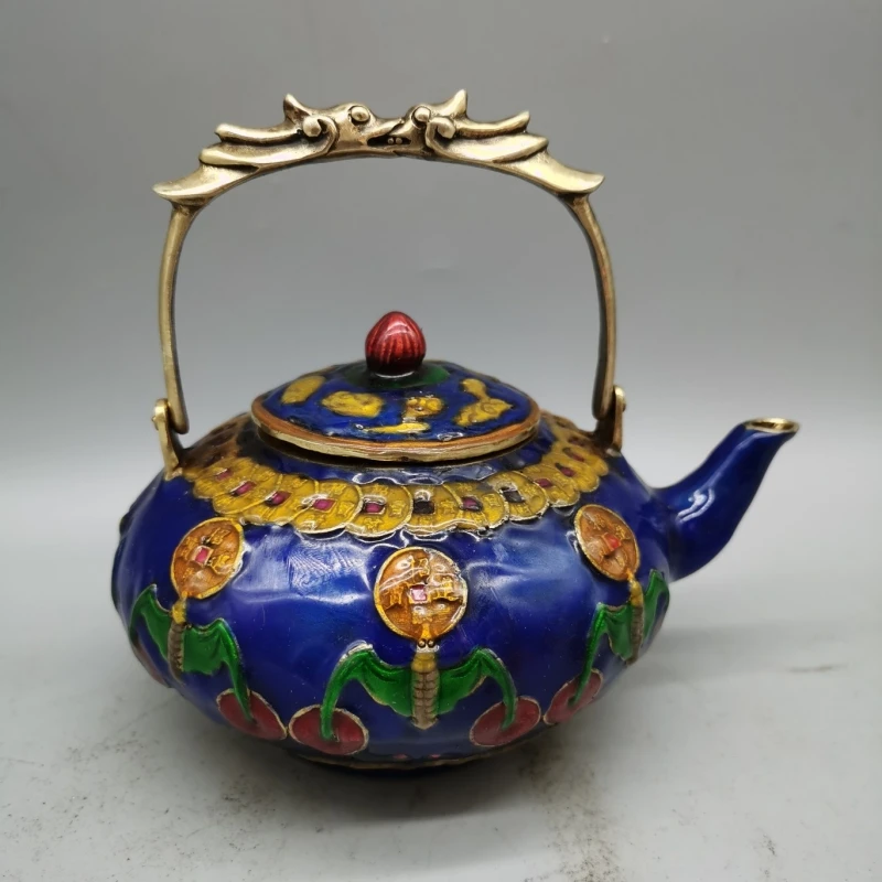 Antique Folk Vintage Linlang Cloisonne Wine Pot Decorative Crafts