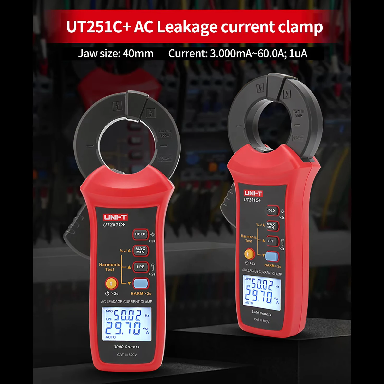 UNI-T UT251C+ Digital Clamp Meter for AC Leakage Current Measurement 0- 60A Auto Range Peak Hold Bluetooth Data Transfer​