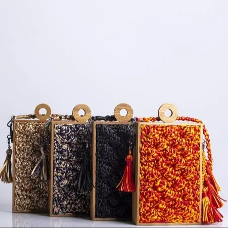 2024 Spring Summer Vertical Beach Woven Bag Bamboo Straw Vacation Diagonal One-shoulder Rattan Handbag Square Box