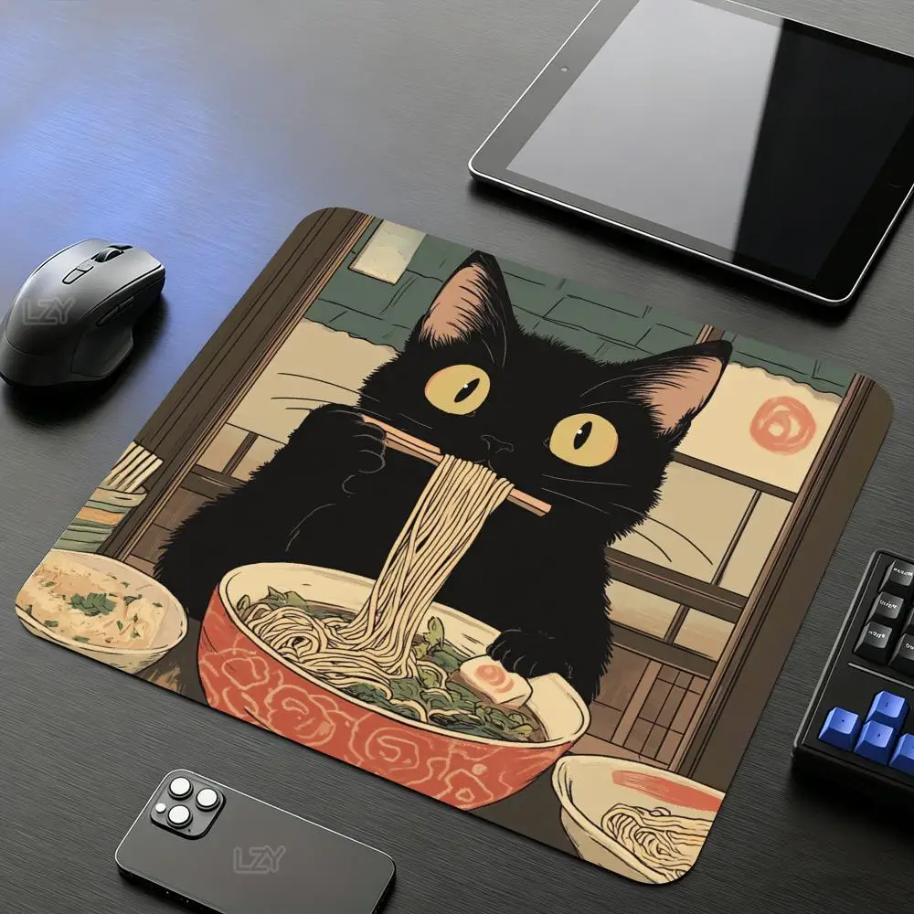 Japanese Ramen Cat Mouse Pad Small Laptop Computer Office Table Mats PC Gaming Esports MousePad Square Non-Slip Rubber Desk Mat