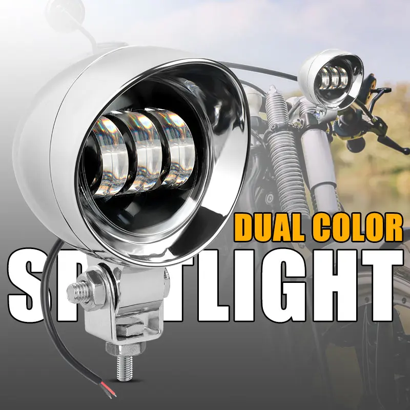 Motorcycle LED Spot Driving Light Dual Color Headlight Auxiliary Spotlight Lamp ATV Scooter Moto Fog Light for Honda Kawasaki