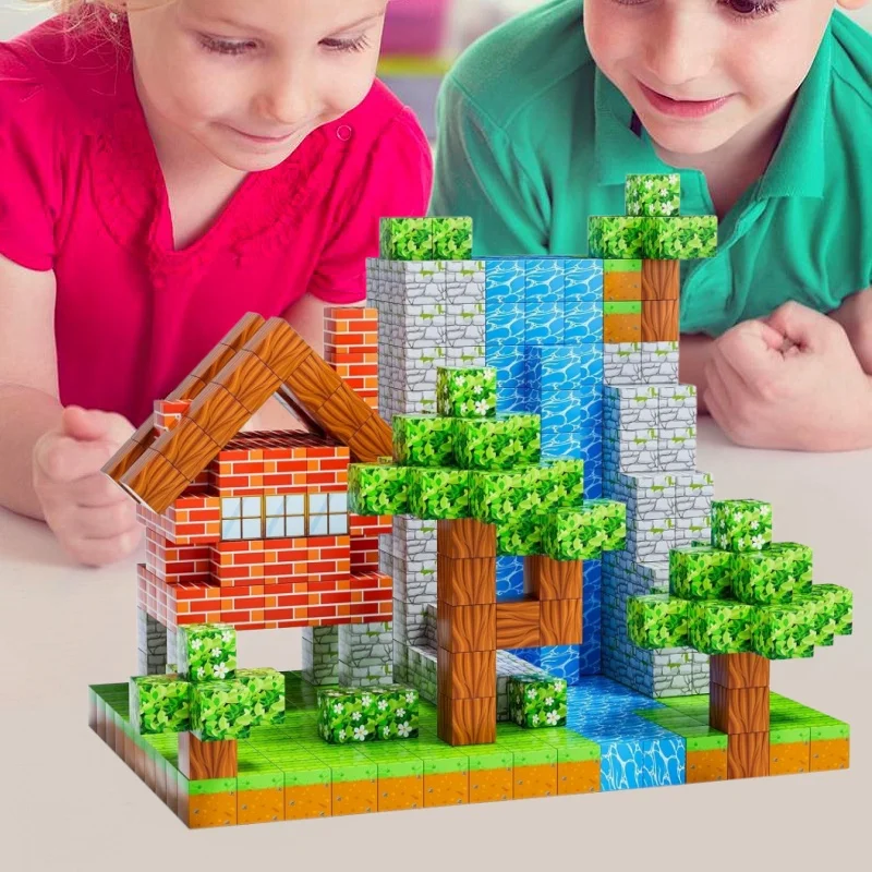 

100 шт. магнитные строительные блоки для детей, магнитные кубики, мир, развивающие игрушки, магнитный конструктор, подарочный набор на день рождения