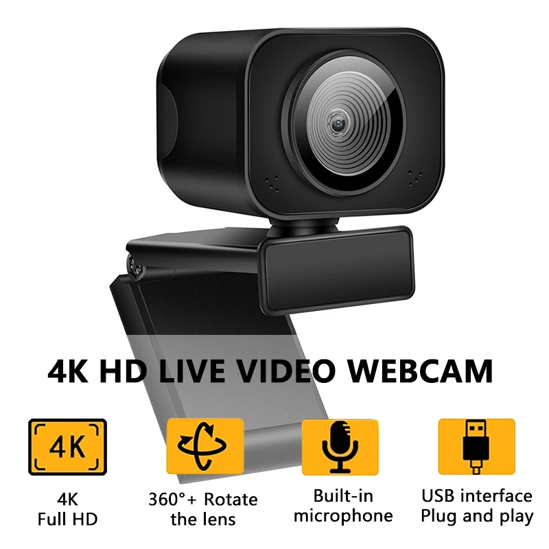 

HD 4K Webcam Live Conference Auto Focus Web Camera with Mics 30FPS USB Plug Streaming Webcam for PC/Computer/Laptop/Conference