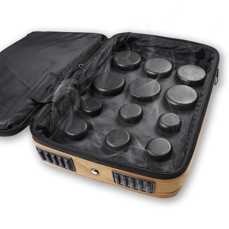 Hot Stone Heater Bag Kit with 6 Large & 6 Small Round Shaped Basalt Massaging Rocks Digital Controller Heating Bag