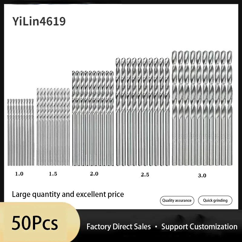 50Pcsof High-speed Steel Titanium Plated Straight Shank High Cobalt Spiral Drill Bits, Wood Plastic Drilling Sets, Diameter1-3mm