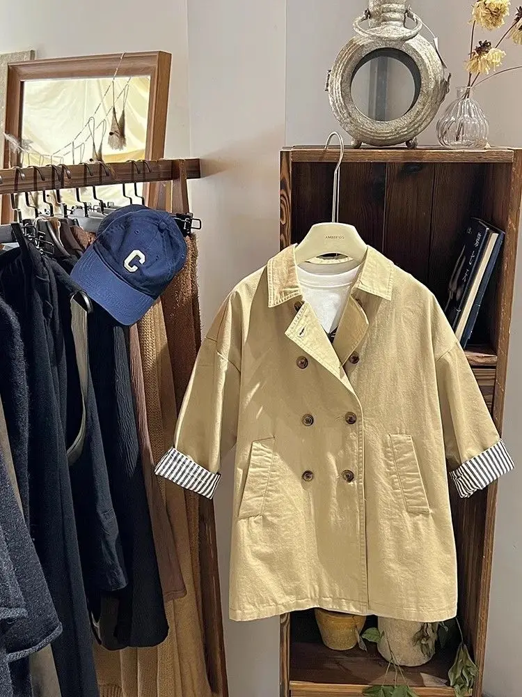 소녀의 트렌치 코트 봄과 가을 어린이 서양 영국 스타일 중간 길이 재킷 110-160cm