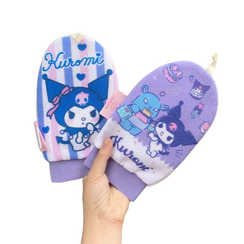 Guante de esponja de baño de dibujos animados Sanrio Kuromi y depurador de espalda herramienta fuerte para quitar barro