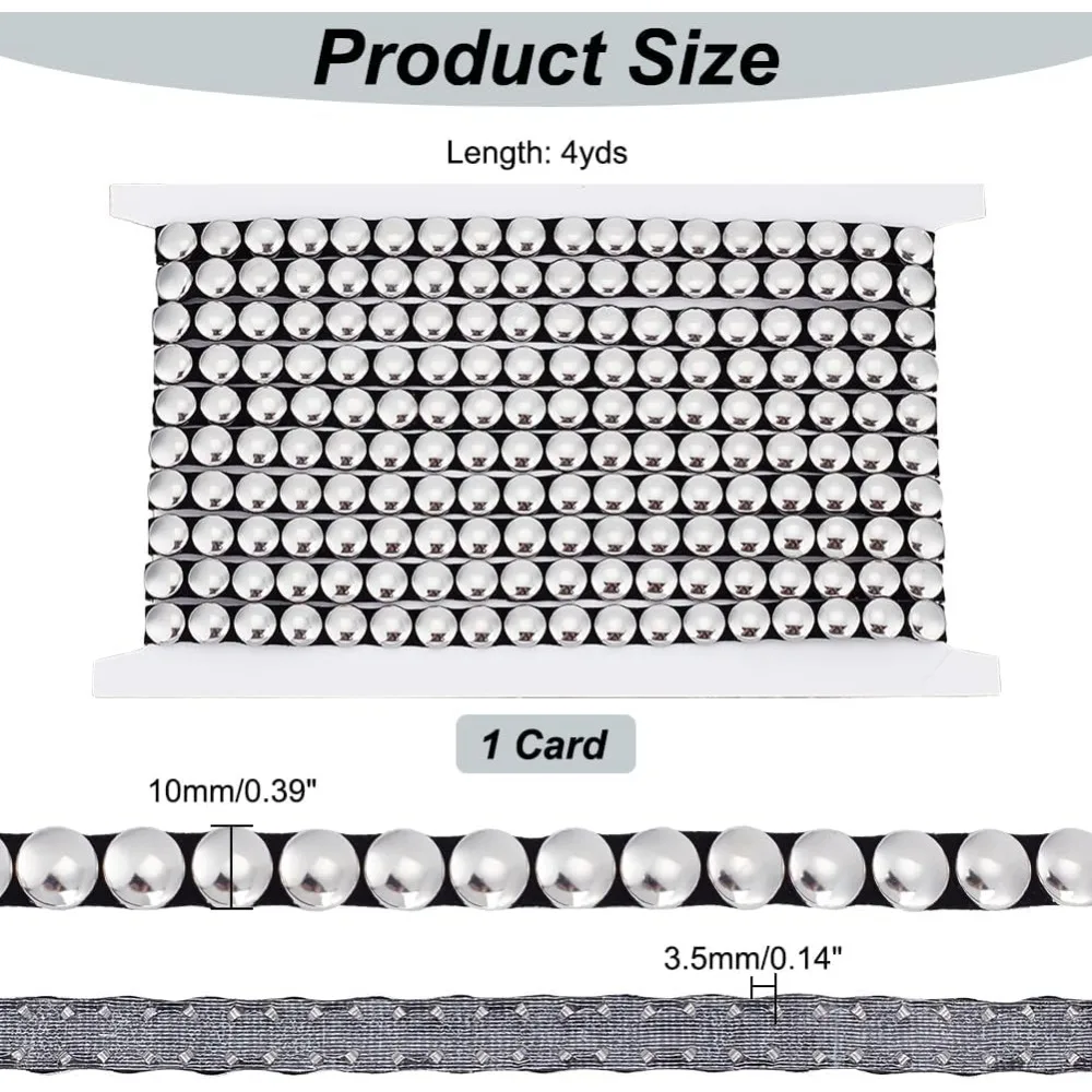 ステンレス鋼の正方形のリベットスタッズ付きアップリケ、金属製の鉄の凸型ドーム、0.39インチ、幅10mm、4ヤード