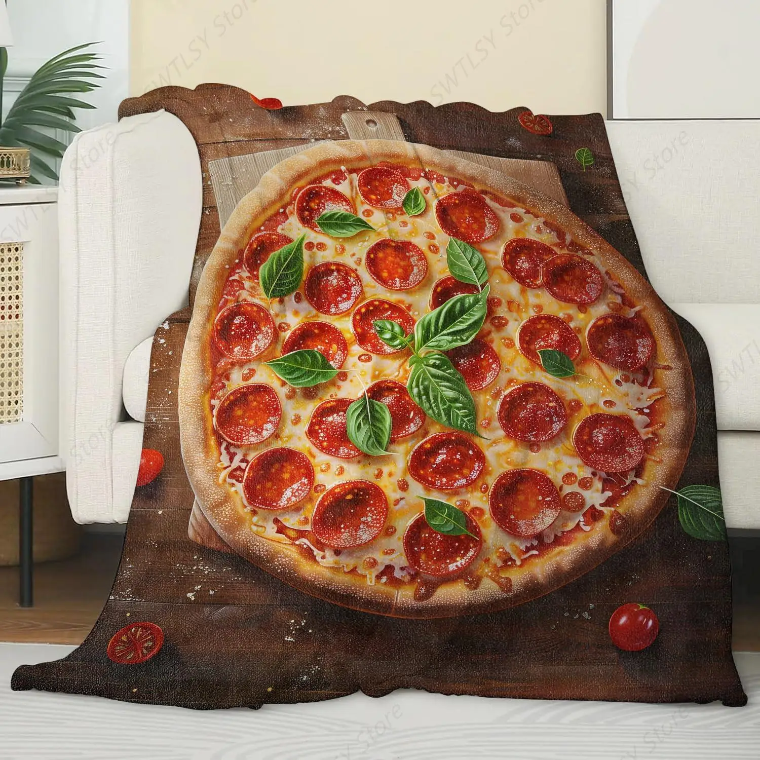 Pizza Blanket,Gifts for Food Lovers,Lightweight Flannel Throw Blankets,with Realistic Pepperoni and Cheese Throws Home Decor