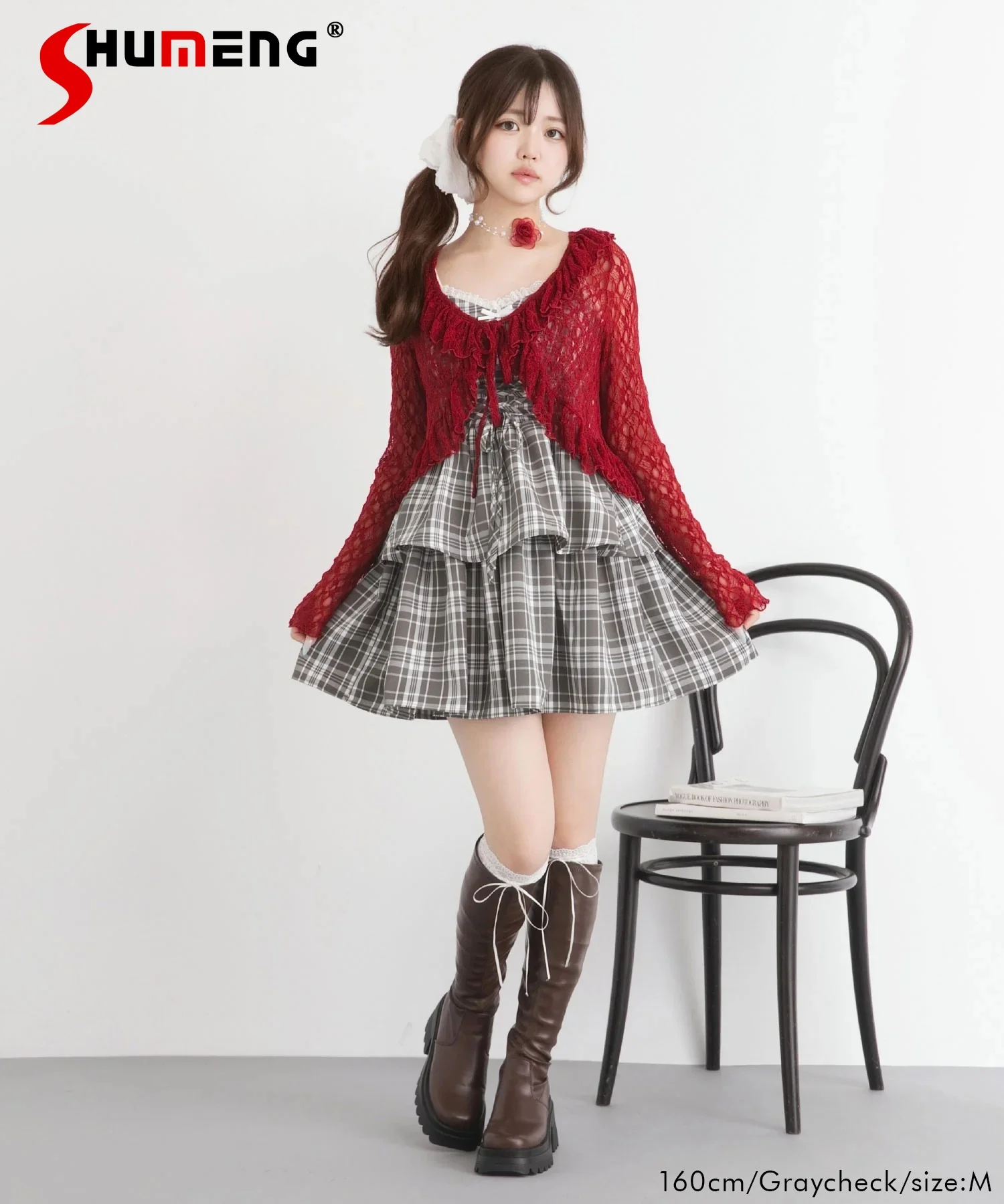 

Japanese Style Elegant Sweet Cute Princess Dress Sleeveless V-neck Lace Patchwork Bow High Waist A-line Layered Mini Dress Women