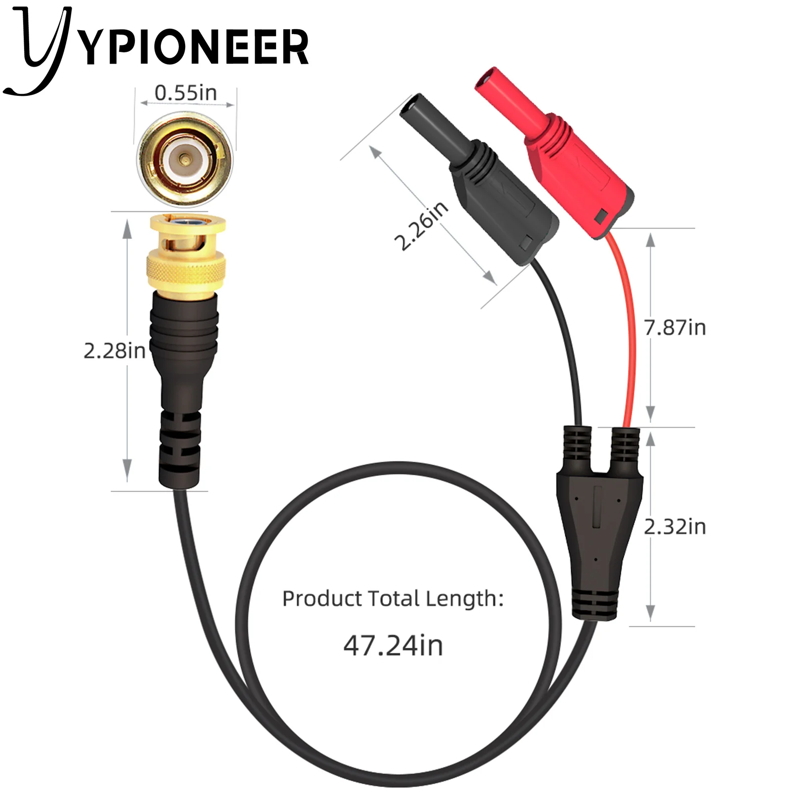 Ypioneer p1064 bnc teste chumbo cobre banhado a ouro bnc macho para dupla segurança 4mm banana macho plugues totalmente isolado empilhável envolto