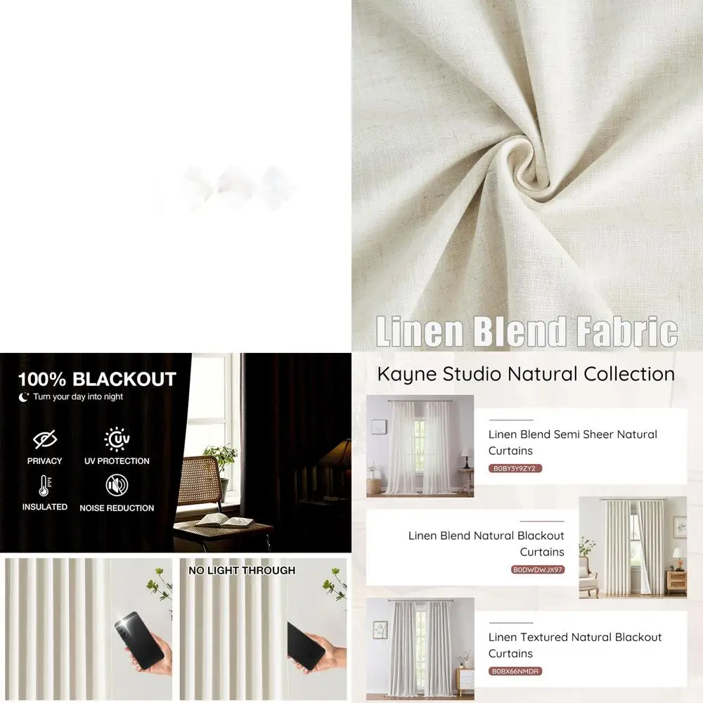 ผ้าม่านกันแสงผสมผ้าลินิน ดีไซน์จีบ 95% ป้องกันความร้อนและเสียง สำหรับห้องนั่งเล่นและห้องนอน (2 ผืน ขนาด 40x95)