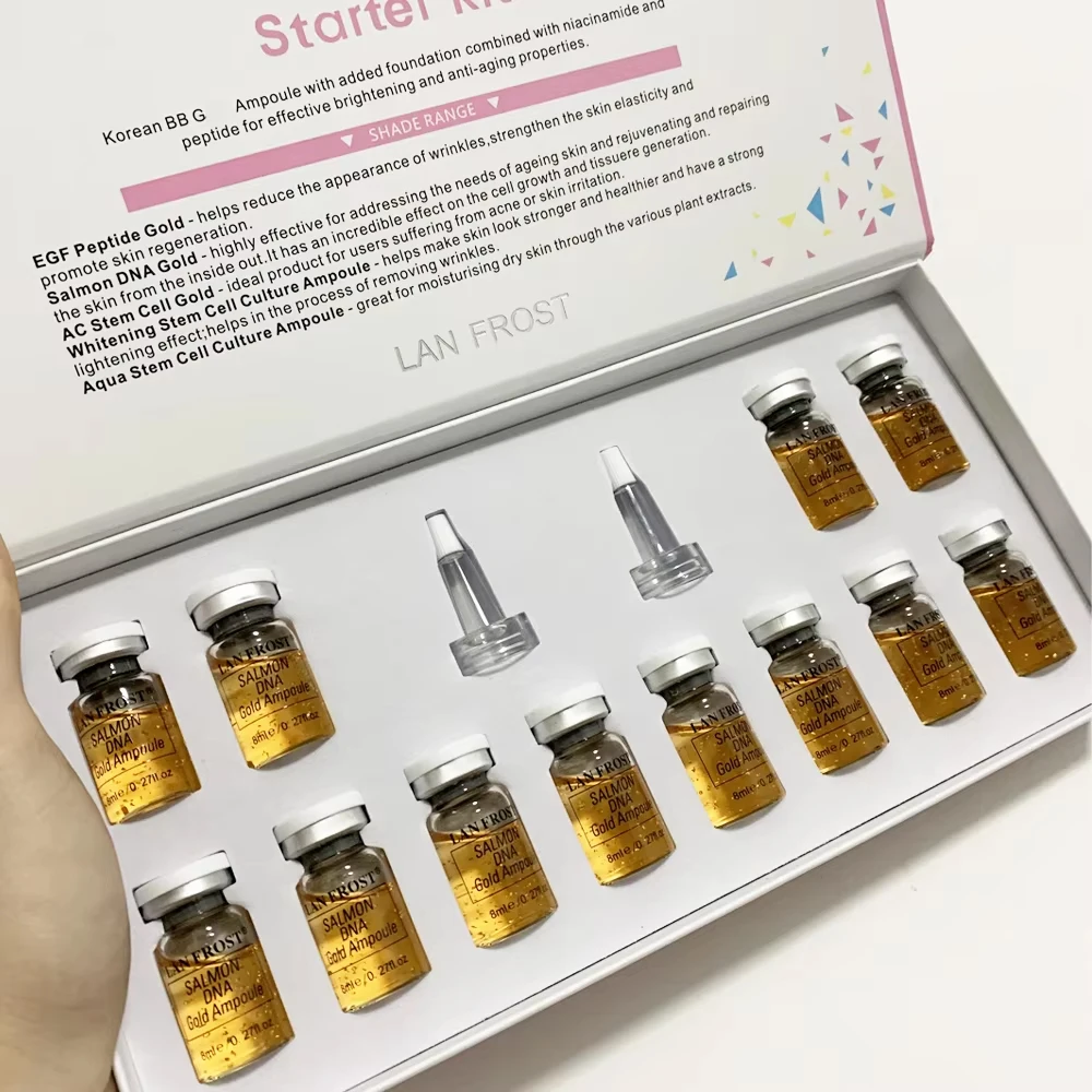 Korea 8ml Salmon DNA Gold Ampoule Skin Booster Serum Kit BB Cream Brightening Moisturizing For 0.3mm Microneedle Serum