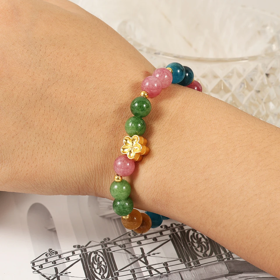 Cute Romantic Colorful Stone Ball Strand Bracelets For Women Girls dopamine Multicolour Crystal Beaded Wristlet Jewelry