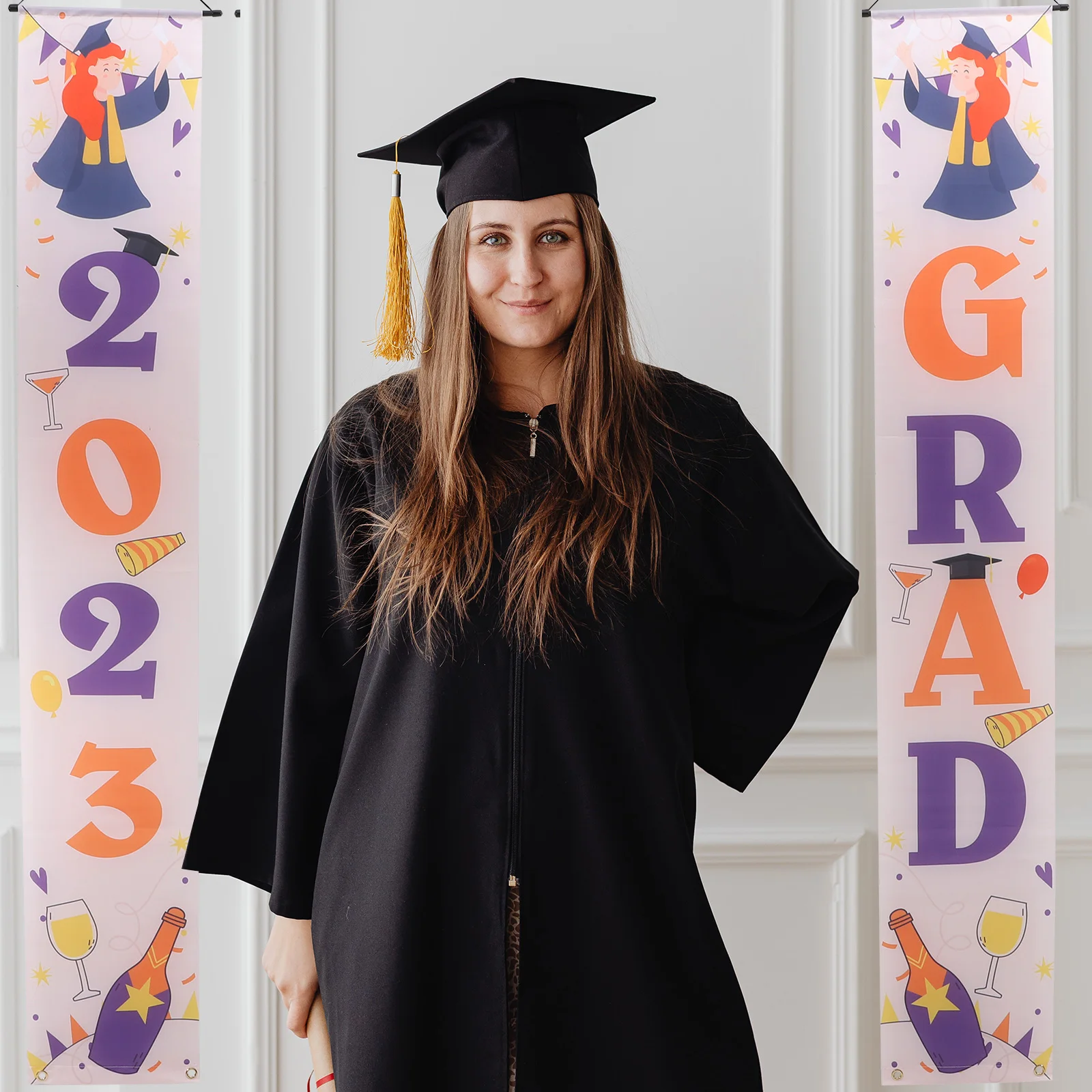 

1 Pair 2023 Graduation Porch Sign Door Banner Decorative Couplets Party Supplies Reusable Themed Background Adorn