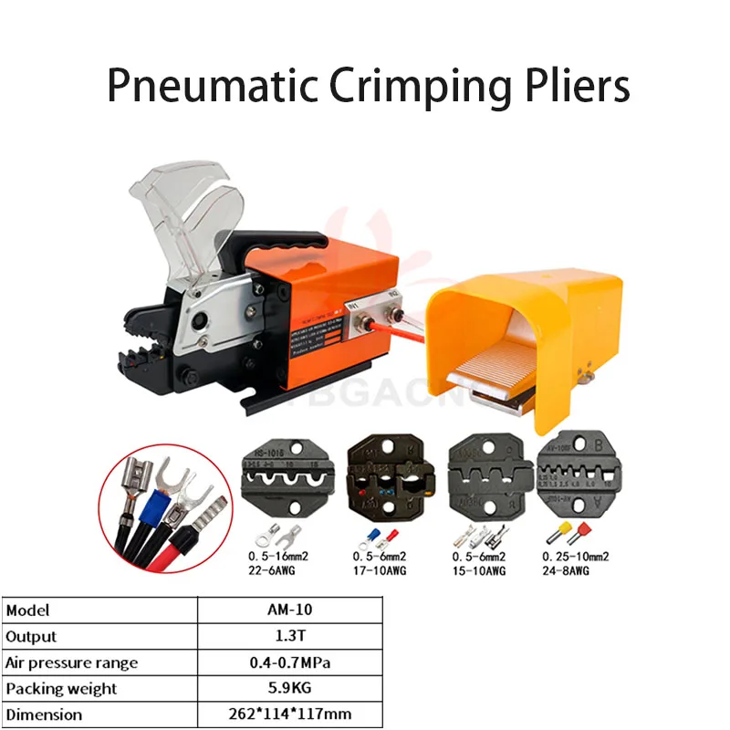 AM-10 Multifunctional Pneumatic Crimping Pliers 1.3T Output with 4 Sets of Dies for Various Terminals