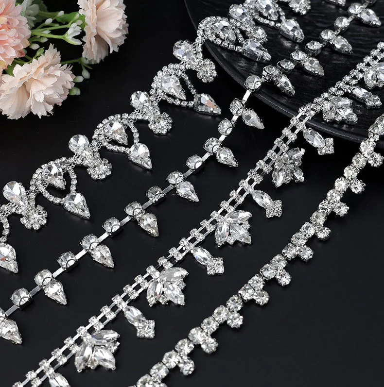 10 Meter Strass-Kettenborte Fransen Kristall-Diamant-Accessoires DIY-Bastelbedarf Hochzeitsdekoration Geschenk Unregelmäßiges Strassband – Detail 1