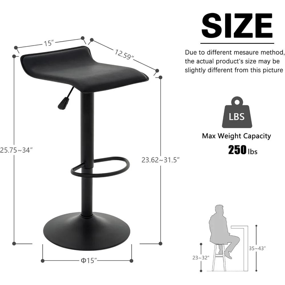 ​​2-Piece Adjustable Bar Stool Set​​ - Swivel PU Leather Counter Stools (Black)