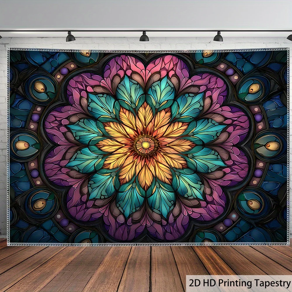 Boho Mandala Tapestry Wall Hanging Art Psychedelic Floral Ethnic Vibrant Decoration Bohemian Living Room Decor Home Accent Piece