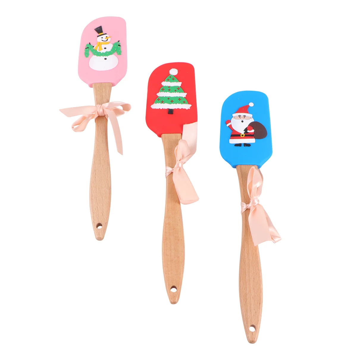 

3Pcs Silicone Christmas Spatula Wooden Handle Non-Stick Cake Butter Scraper Baking Tools Xmas Tree Snowman Santa Claus Design
