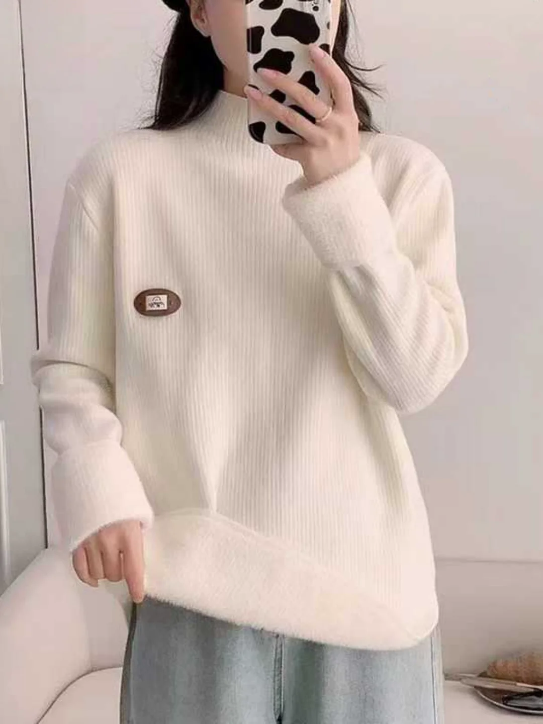 

Autumn Winter Thiened Soft Knitted Sweater Women's Pullover High Ne Inteated Fce Warm Faionable Versatile Base Layer