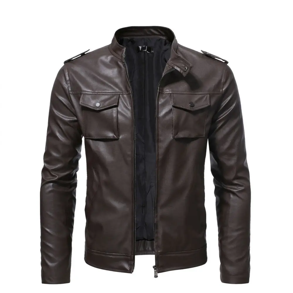 Autumn Winter Mens Leather Jacket Casual Business Motorcycle Coat Fashion PU Outwear Slim Fit Stand Collar Male