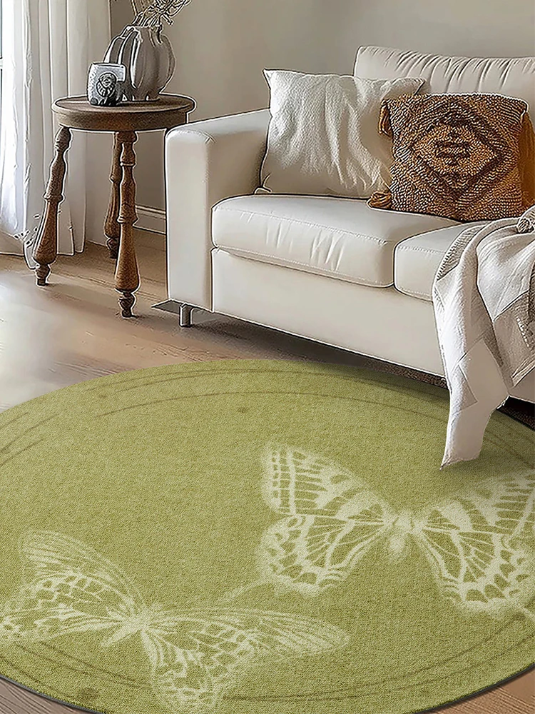 Olive Green Color Living Room Round Carpet Wool Nylon Thick Cloakroom Round Rug for Bedroom Bedside Soft Foot Pad Mat Study Mat