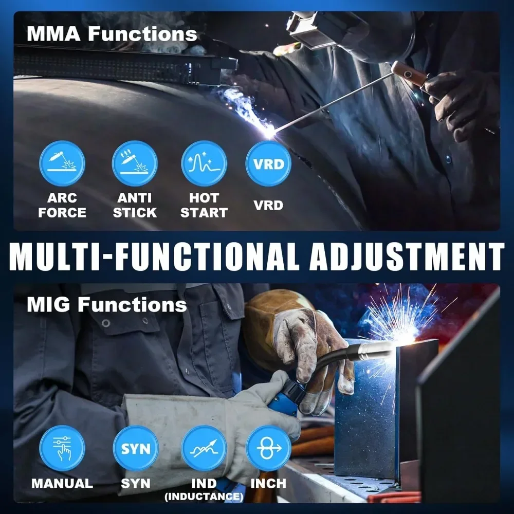 Saldatore MIG 200A, saldatore multiprocesso a doppia tensione 110V/220V Saldatrice MIG senza gas a gas, saldatore ad arco flusso 4 in 1