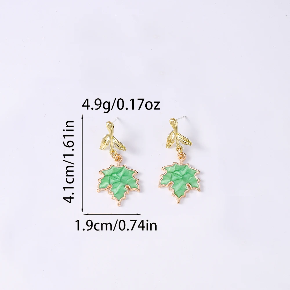 Aihua Koreanische goldfarbene grüne Ahornblatt-Ohrringe für Frauen, exquisite feine Ohrringe, für den täglichen Gebrauch, Hochzeit, Party, Schmuck, Geschenke – Detail 5
