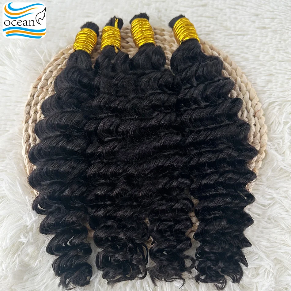100 % Echthaar-Masse zum Flechten, unverarbeitete tiefe Welle, natürliches Schwarz, indisches Remy-Menschenhaar, Massenverlängerungen für Frauen