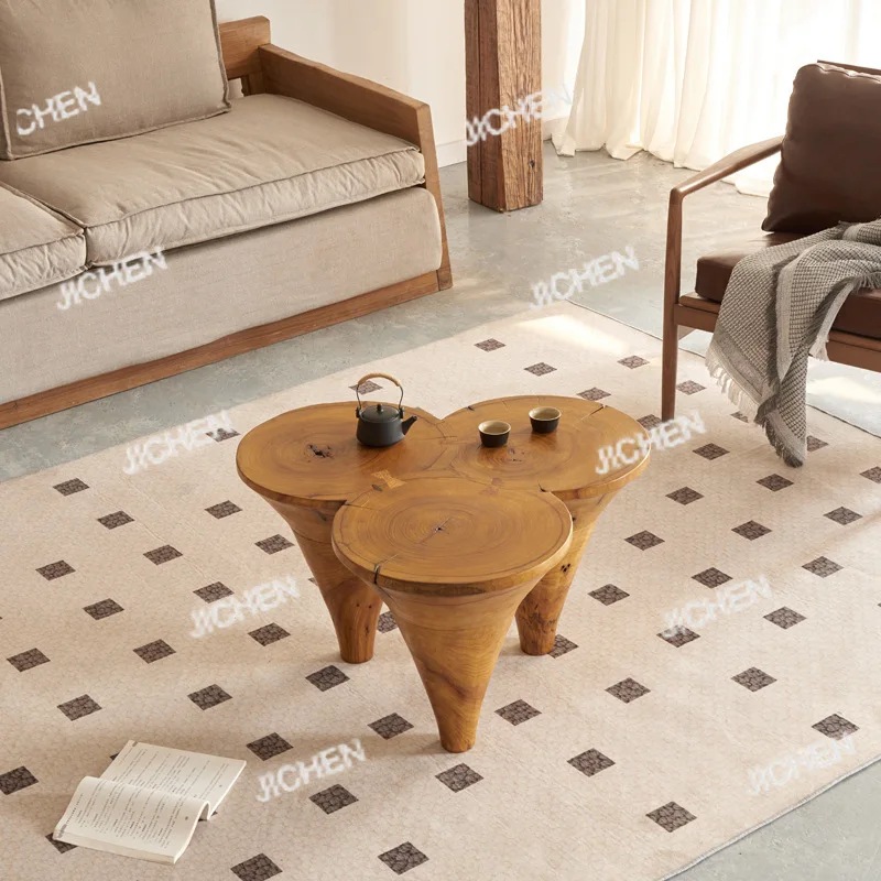 

Wabi Sansi wind all solid wood coffee table creative sofa edge few Japanese logs living room home round designer