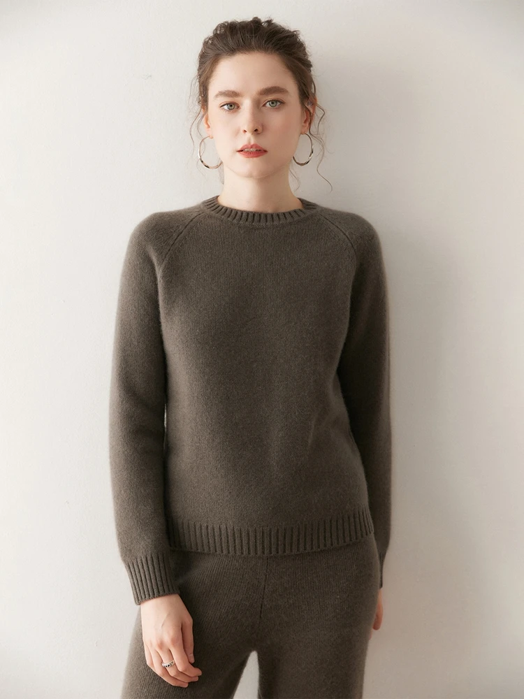 

Высокое качество, 100% кашемир, простой трикотаж, свитер реглан с круглым вырезом, женский пуловер, осенне-зимний шикарный толстый теплый новый топ