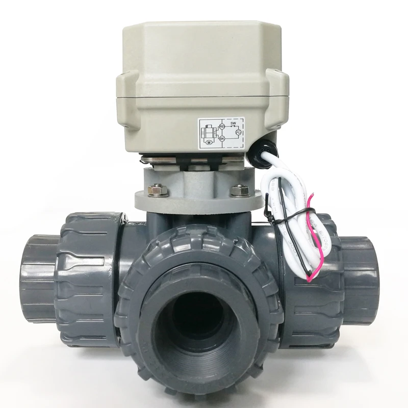 DN50 Ture Union UPVC 3 Way Electric Water Valve 2