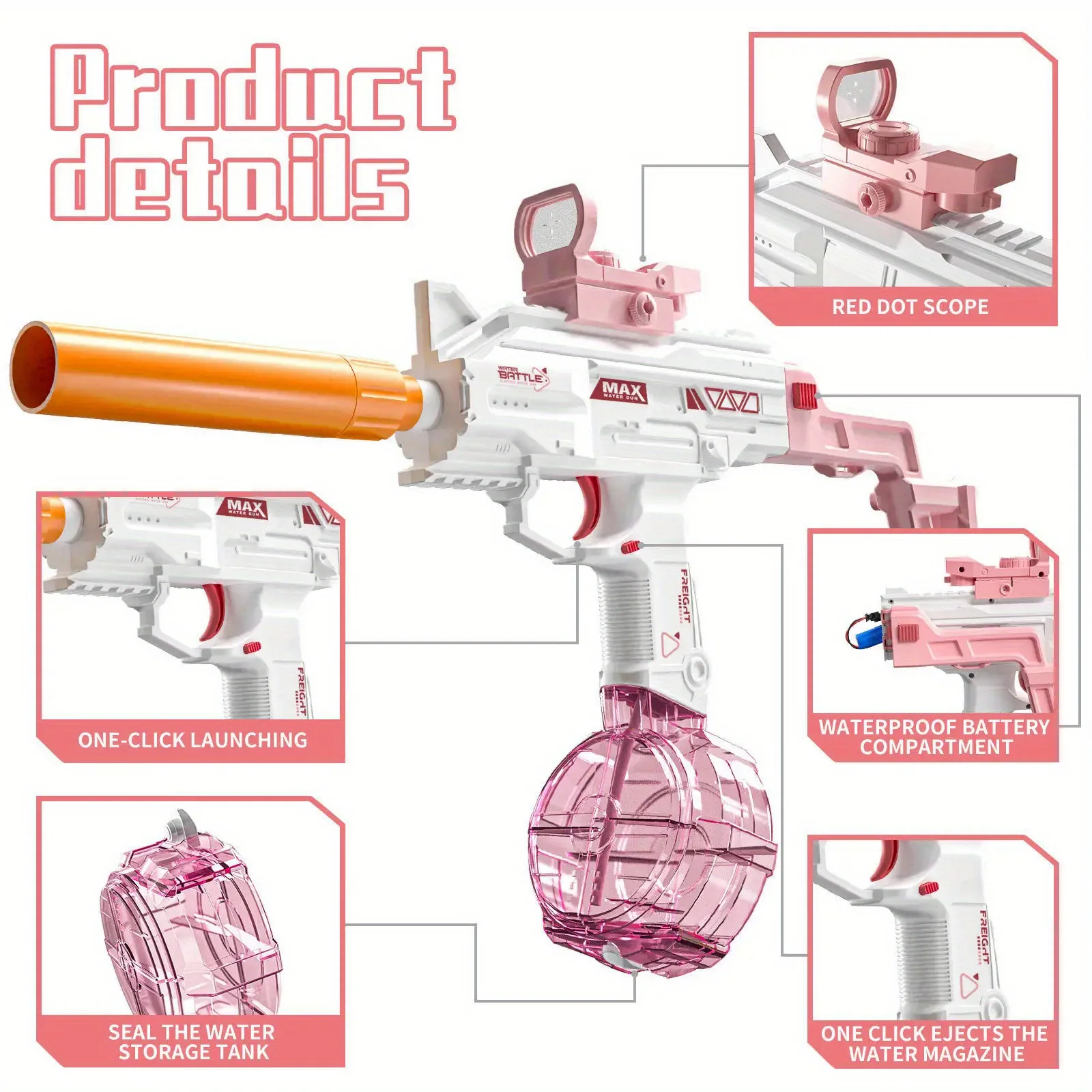 Pistolet à eau jouet électrique rotatif avec une longue buse, parfait pour les jeux de fête en plein air, un cadeau d'anniversaire idéal pour les enfants.