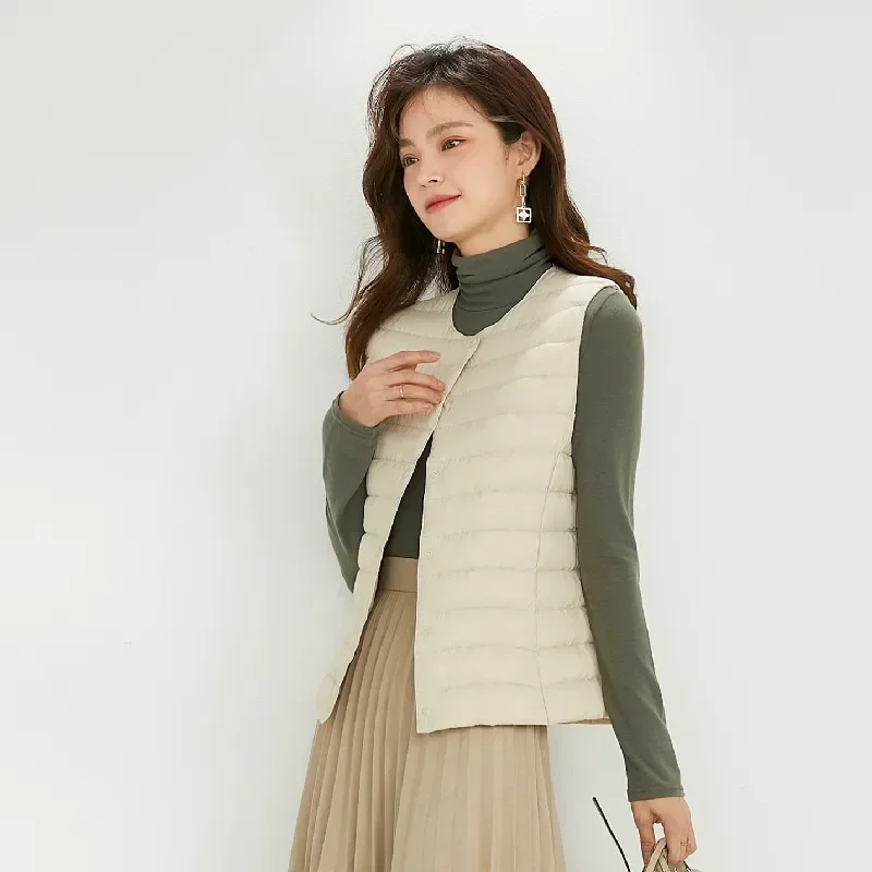 Femmes gilet sans manches nouveau mince solide duvet de canard femme mince chaud intérieur Ultra léger emballable femmes vers le bas gilet